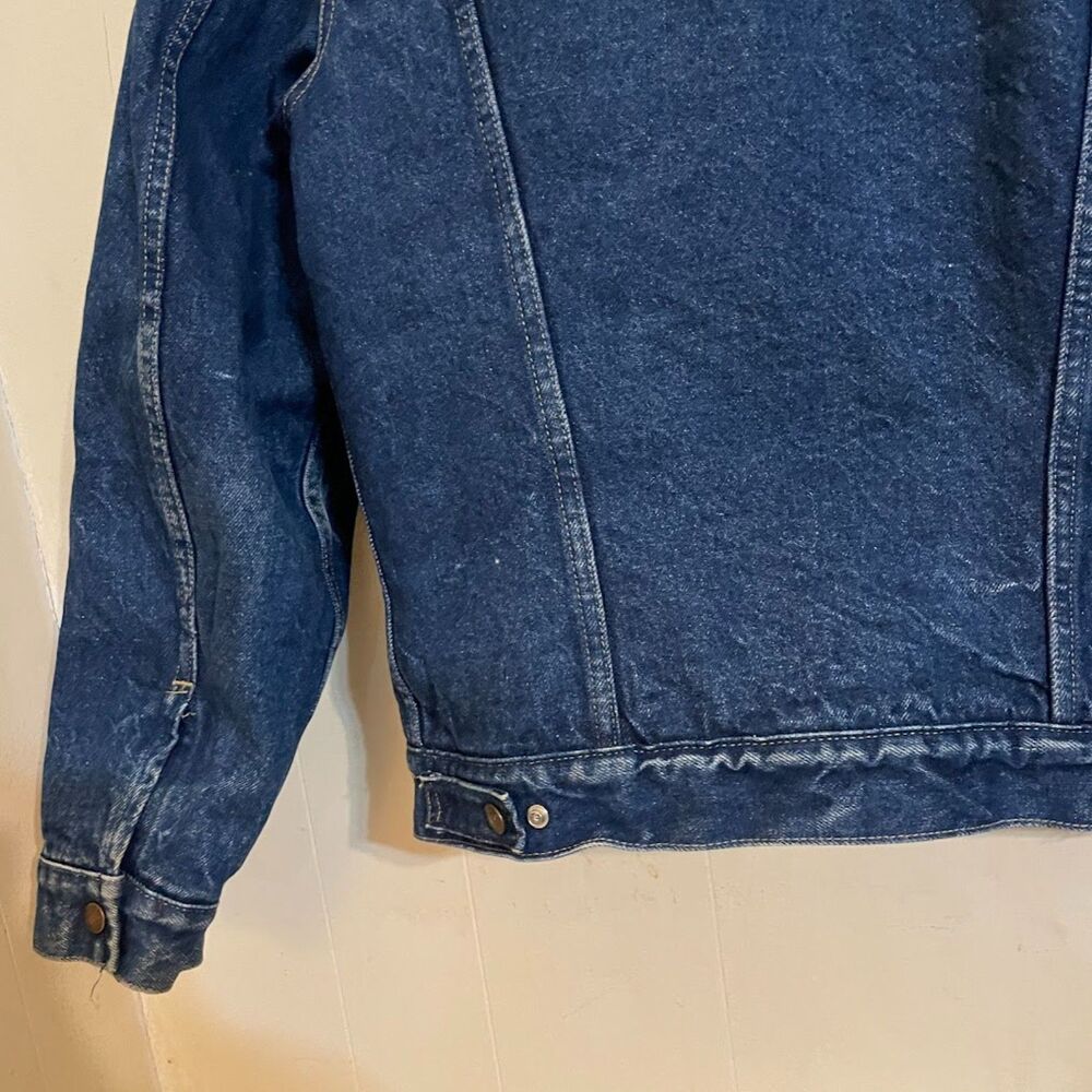 Vintage 70s PLAIN POCKETS Sherpa Lined Denim Trucker JACKET 36 - Picture 4 of 9